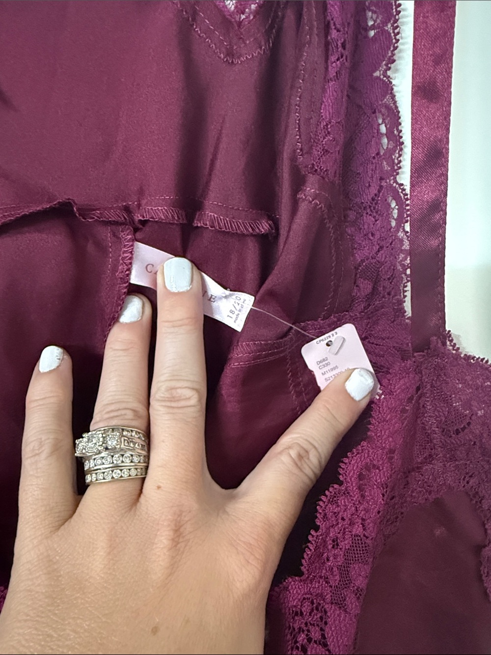 Cacique Burgundy Lace-Trim Satin Slip - Picture 2 of 2